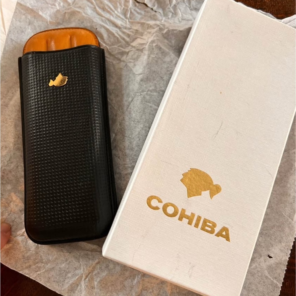 2 Cohiba Black Leather Cigar Cases with Gold Accent